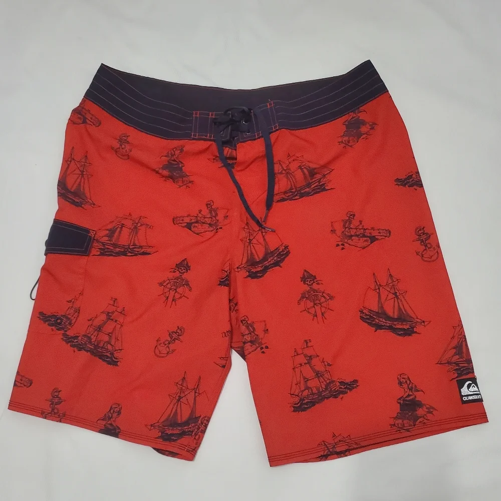 Quiksilver Red Nautical Print Board Shorts 36 Waist